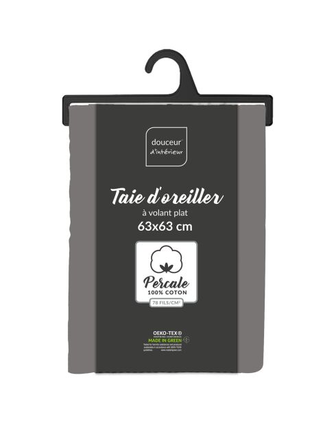 2 Taies d'oreiller volant plat 100% percale de coton Percaline acier