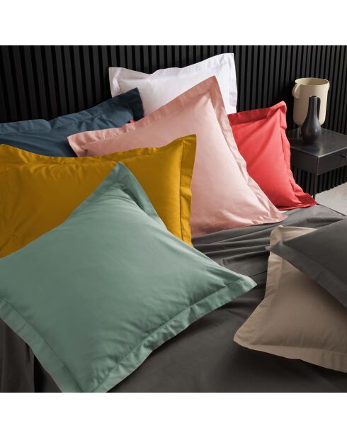 2 Taies d'oreiller volant plat 100% percale de coton Percaline sable