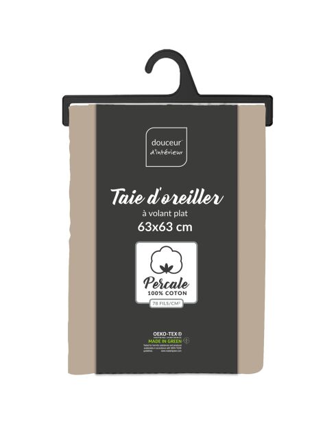 2 Taies d'oreiller volant plat 100% percale de coton Percaline sable