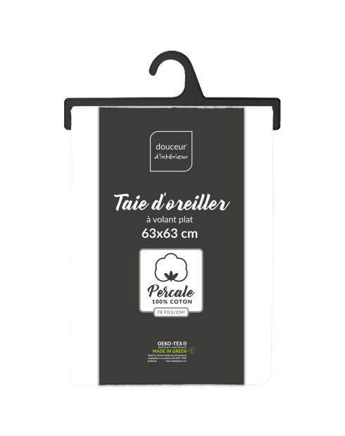 2 Taies d'oreiller volant plat 100% percale de coton Percaline blancs
