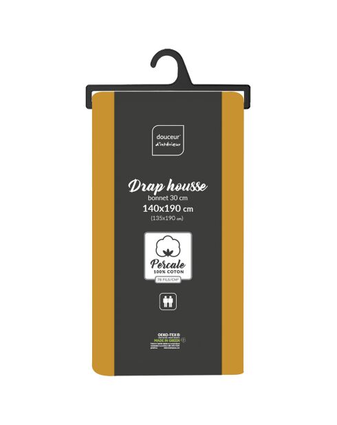 Drap housse 100%  percale de coton Percaline curry