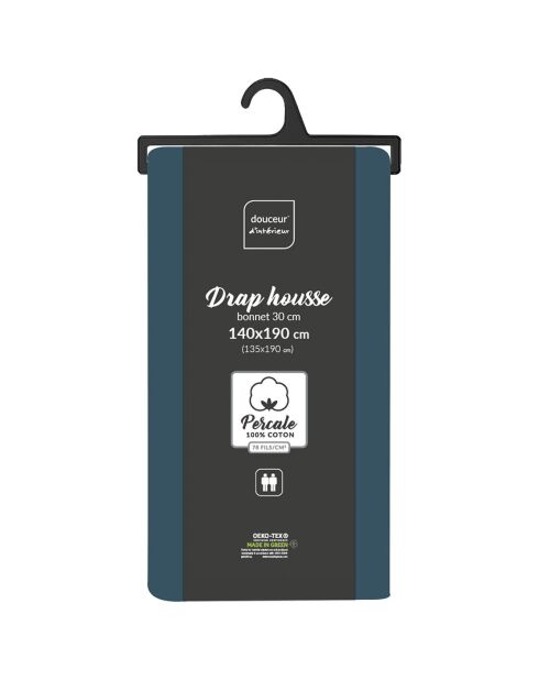 Drap housse 100%  percale de coton Percaline bleu nuit
