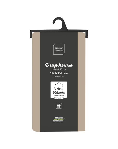 Drap housse 100%  percale de coton Percaline sable