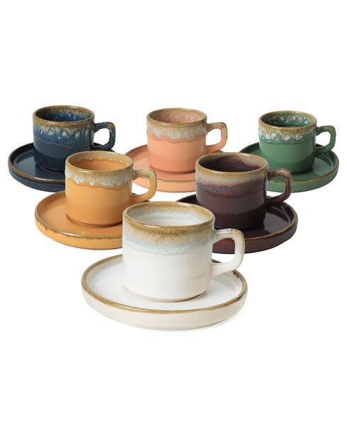 Service de tasses à thé et soucoupes  blanc/bleu/violet - 12 pièces