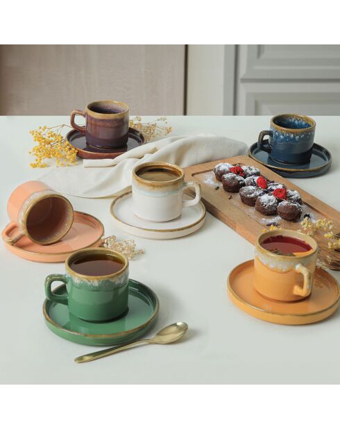 Service de tasses à thé et soucoupes  blanc/bleu/violet - 12 pièces