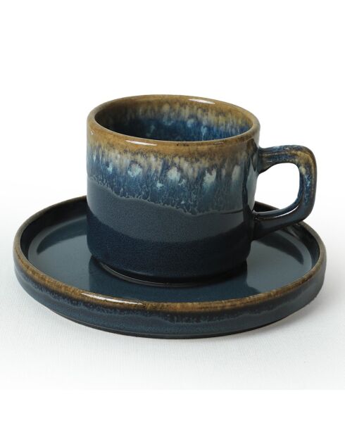 Service de tasses à thé et soucoupes  blanc/bleu/violet - 12 pièces