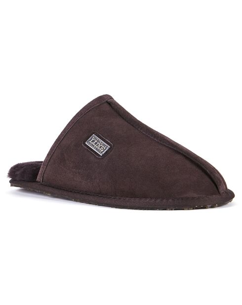 Chaussons fourrés en Velours de Cuir Gaspard marron