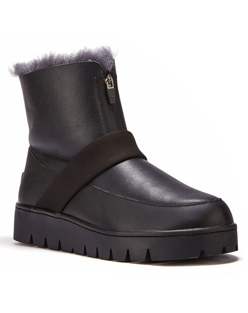 Boots fourrées en Velours de Cuir Cosy noires