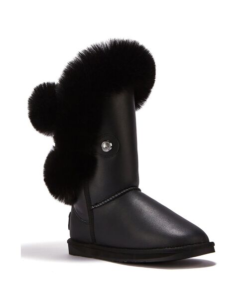 Boots fourrées en Velours de Cuir Short noires