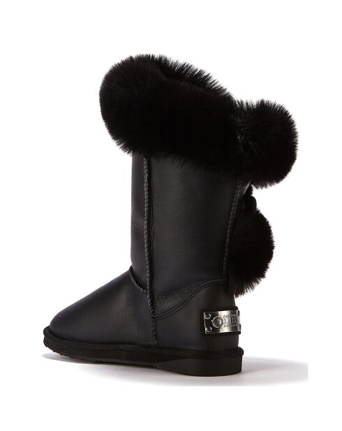 Boots fourrées en Velours de Cuir Short noires