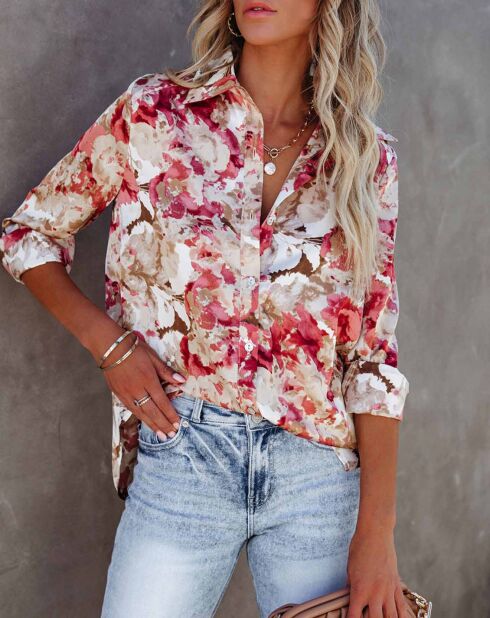 Chemise Lea écru/pink/floral