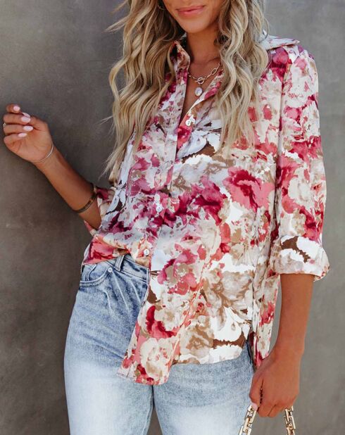 Chemise Lea écru/pink/floral