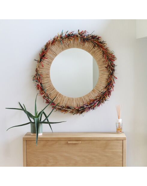 Miroir en Raphia avec franges Belaga multicolore/naturel - D.86 cm