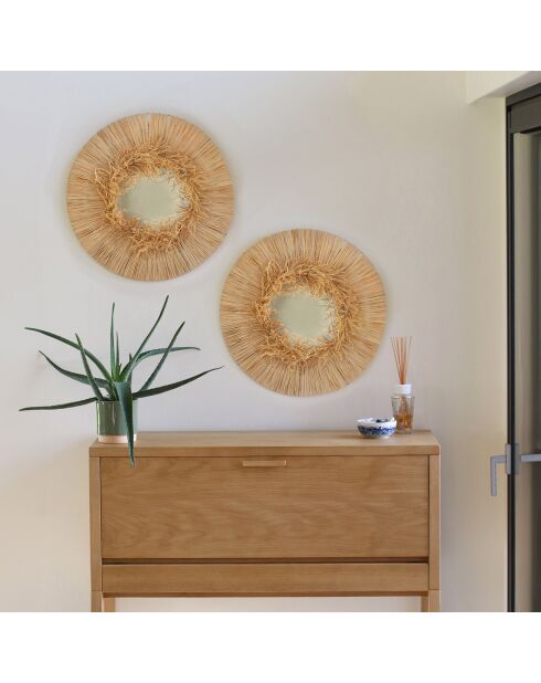 Specchio in rafia naturale fatto a mano El Nido - D.55 cm