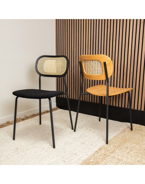 2 Chaises en Rotin & Velours cotelé Nosara noires - 47x53x82 cm