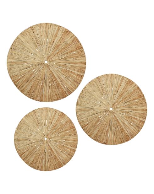 3 decorazioni da parete in rafia Miri naturale - D60/50/40 cm