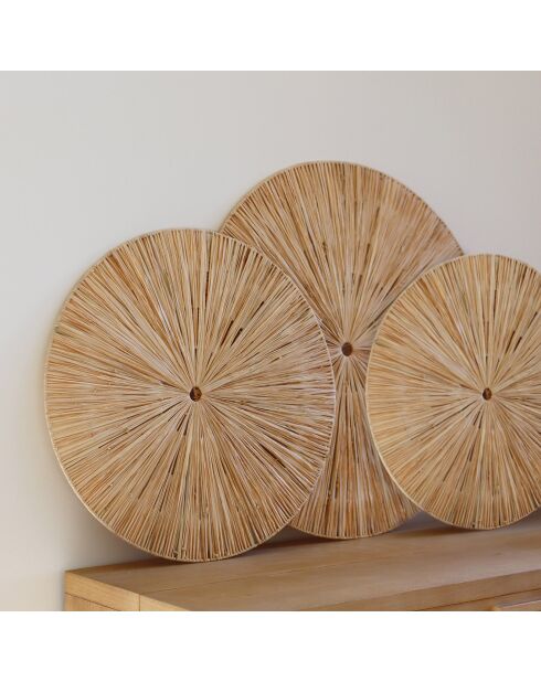 3 decorazioni da parete in rafia Miri naturale - D60/50/40 cm