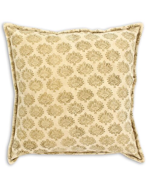 Coussin en Velours Vintage imprimé Dori beige - 45x45 cm