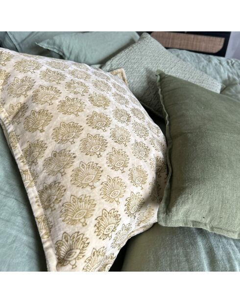 Coussin en Velours Vintage imprimé Dori beige - 45x45 cm