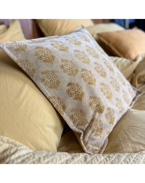 Cuscino vintage in velluto con stampa Dori gialla - 45x45 cm