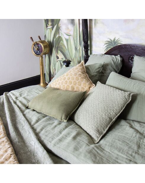 Cuscino vintage in velluto con stampa Dori beige - 45x45 cm