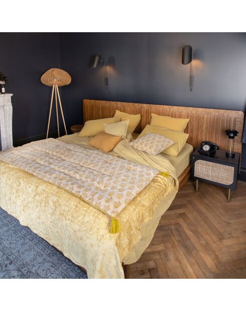 Cuscino vintage in velluto con stampa Dori gialla - 45x45 cm