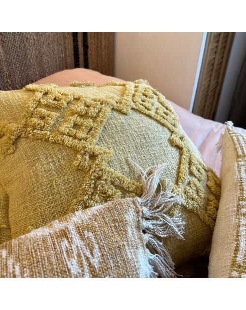 Cuscino giallo Candido in tessuto con frange - 45x45 cm