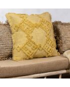 Coussin tissé frangé Candido jaune - 45x45 cm