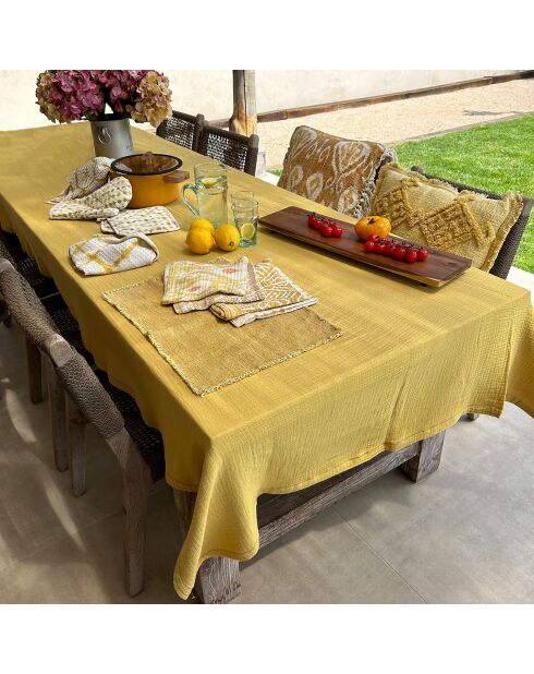 Mantel Camaro de algodón 100% gasa doble, color amarillo, 150 x 250 cm