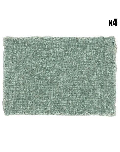 4 Sets de table en Lin mélangé frangés Anoki verts - 38x54 cm