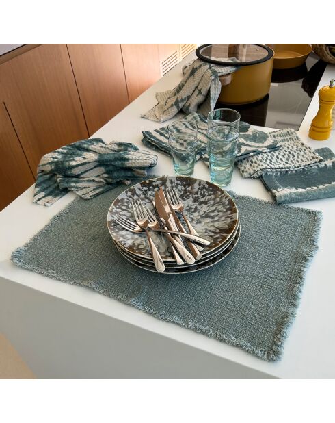 4 Sets de table en Lin mélangé frangés Anoki verts - 38x54 cm