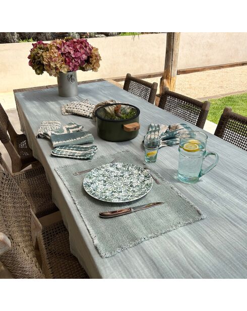 4 Sets de table en Lin mélangé frangés Anoki verts - 38x54 cm