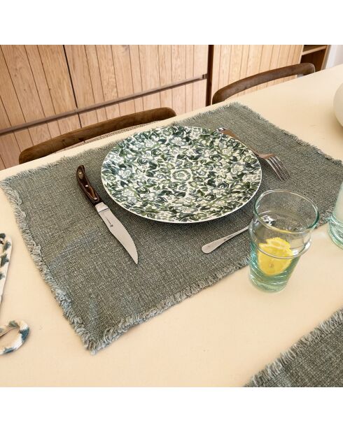 4 Sets de table en Lin mélangé frangés Anoki verts - 38x54 cm
