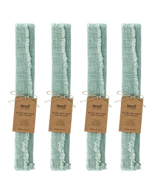 4 Sets de table en Lin mélangé frangés Anoki verts - 38x54 cm