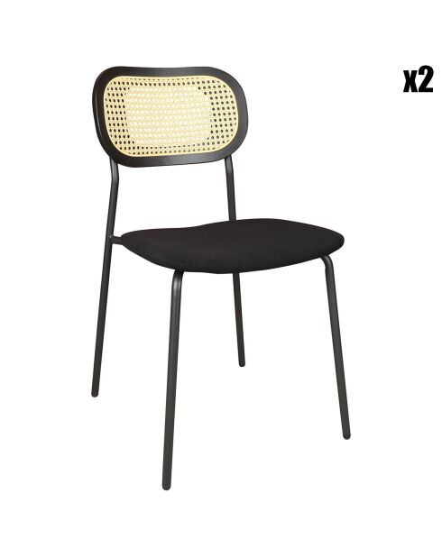 2 Chaises en Rotin & Velours cotelé Nosara noires - 47x53x82 cm