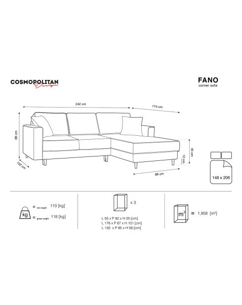 Canapé d'angle droit convertible avec coffre fano 4 places vert bouteille - 242x174x89 cm