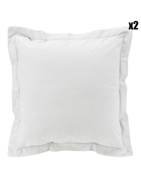 2 Taies d'oreiller volant plat 100% percale de coton Percaline blancs