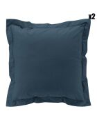 2 Taies d'oreiller volant plat 100% percale de coton Percaline bleu nuit