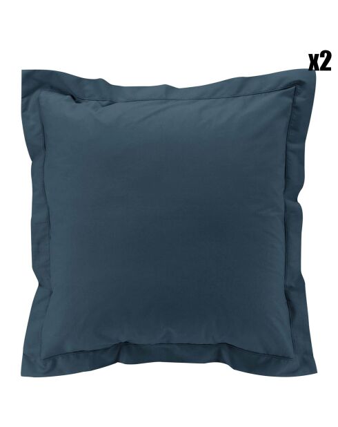 2 Taies d'oreiller volant plat 100% percale de coton Percaline bleu nuit