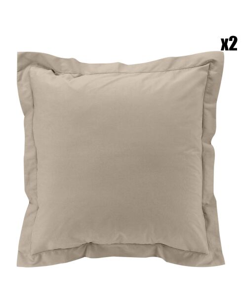 2 Taies d'oreiller volant plat 100% percale de coton Percaline sable