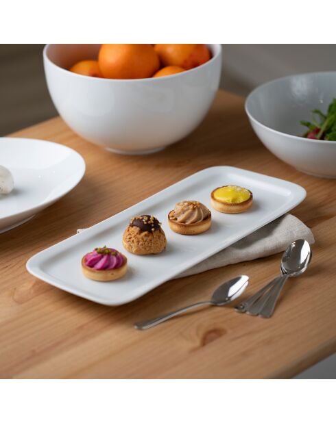 Plat à cake en Porcelaine Côme blanc -  37x18.7 cm