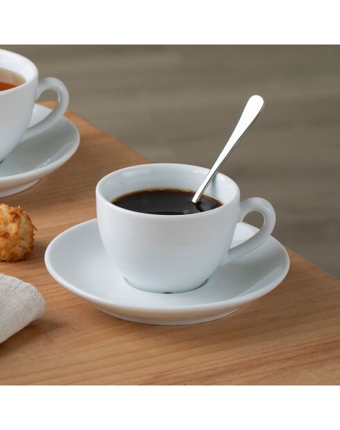 6 weiße Kaffeetassen und Untertassen aus Como-Porzellan — 18 cl