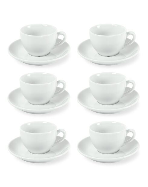 6 weiße Kaffeetassen und Untertassen aus Como-Porzellan — 18 cl
