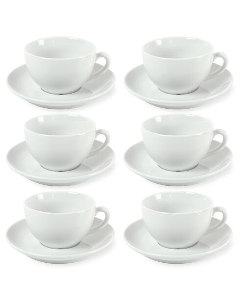 6 weiße Kaffeetassen und Untertassen aus Como-Porzellan — 28 cl