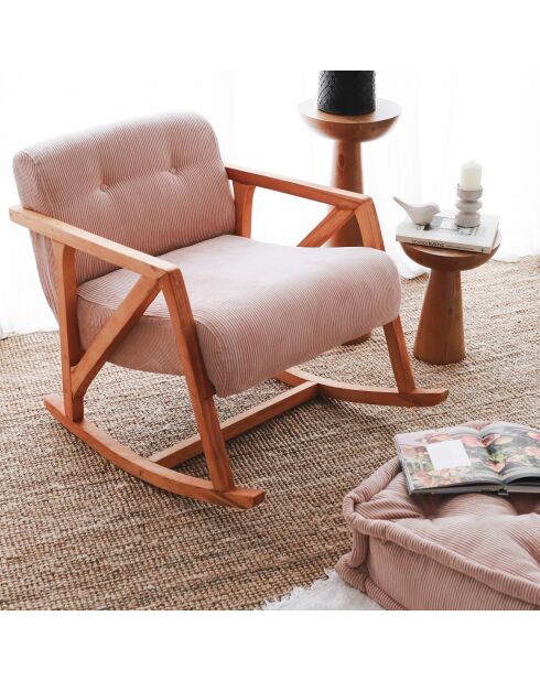 Fauteuil à bascule en Velours côtelé Nini Sallanan rose - 85x67x75 cm