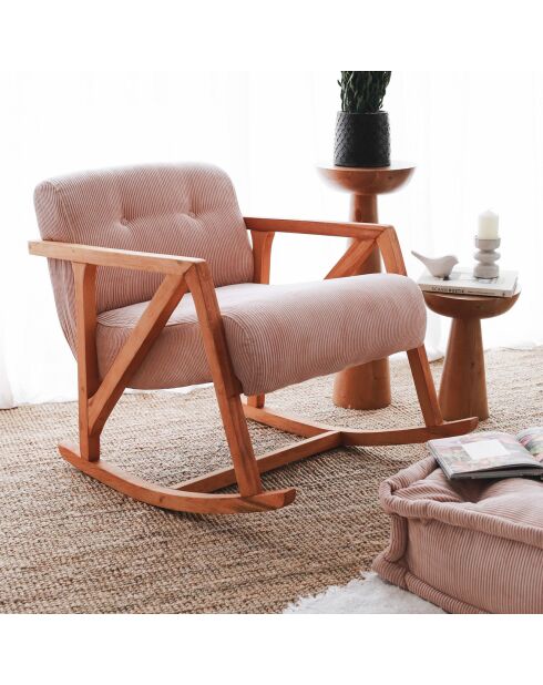 Fauteuil à bascule en Velours côtelé Nini Sallanan rose - 85x67x75 cm