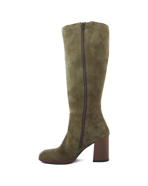 Bottes en Velours de Cuir Maora kaki - Talon 8.5 cm