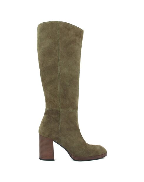 Bottes en Velours de Cuir Maora kaki - Talon 8.5 cm