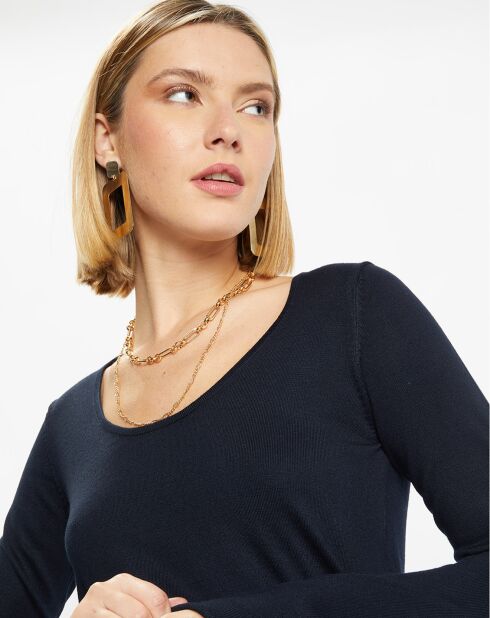 Pull en Maille fine Fya col rond bleu marine