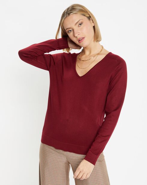 Pull en Maille fine col V Fya bordeaux